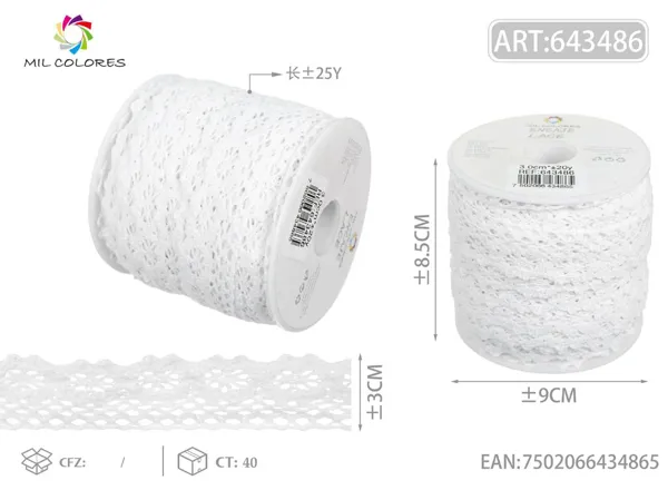 Puntilla de algodón 1113# 3.0cm*20y blanco