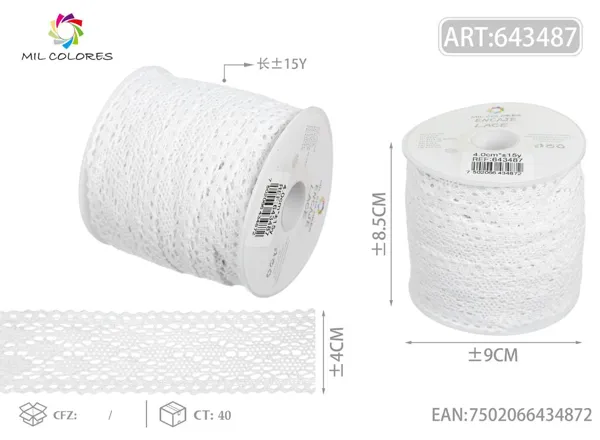Puntilla de algodón 2072# 4.0cm*15y blanco