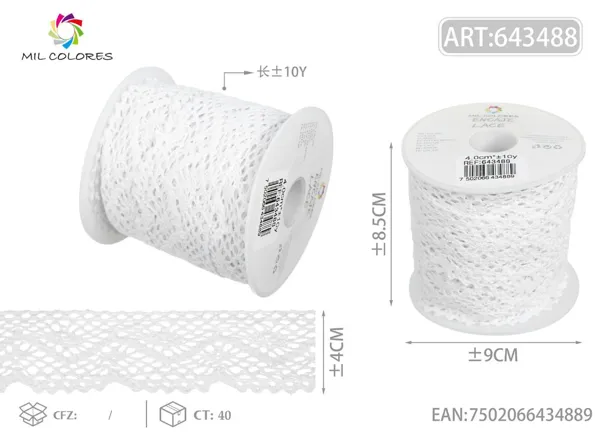 Puntilla de algodón 5 dientes 4.0cm*10y blanco