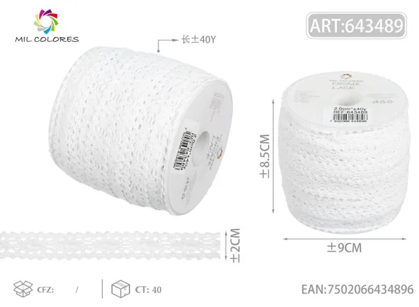 Puntilla de algodón 1074# 2.0cm*40y blanco