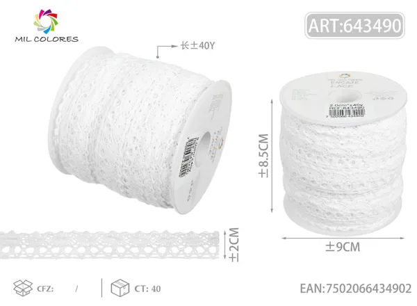 Puntilla de algodón 1001# 2.0cm*40y blanco