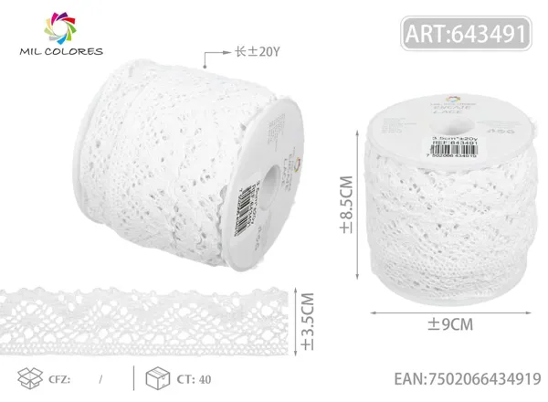 Puntilla de algodón 1279# 3.5cm*20y blanco