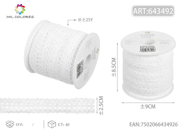 Puntilla de algodón 1078# 2.5cm*25y blanco