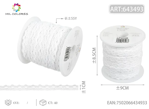 Puntilla de algodón 1004# 1.0cm*55y blanco