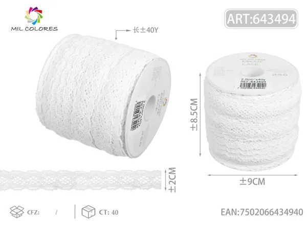Puntilla de algodón 1033# 2.0cm*40y blanco