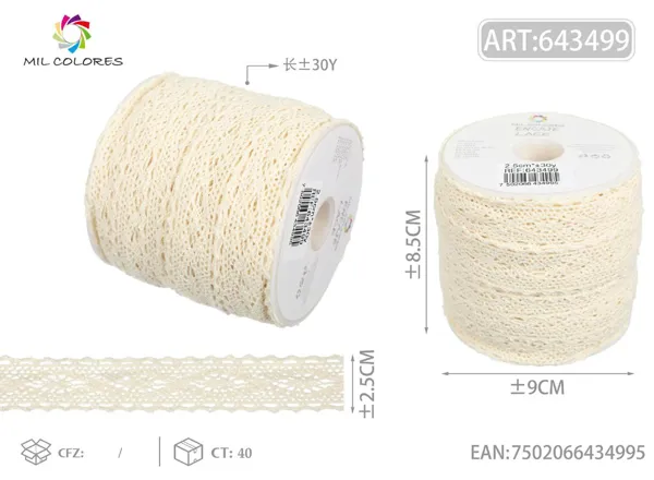 Puntilla de algodón 1259# 2.5cm*30y crudo