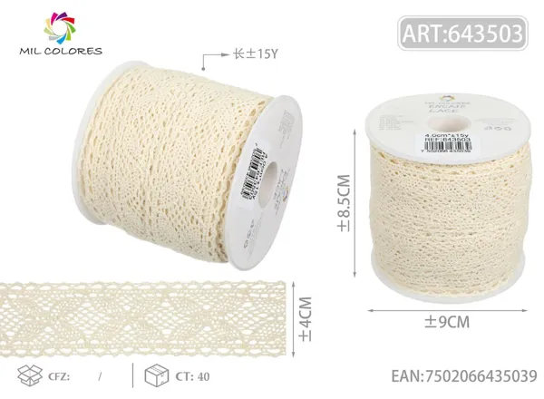 Puntilla de algodón 1133# 4.0cm*15y crudo