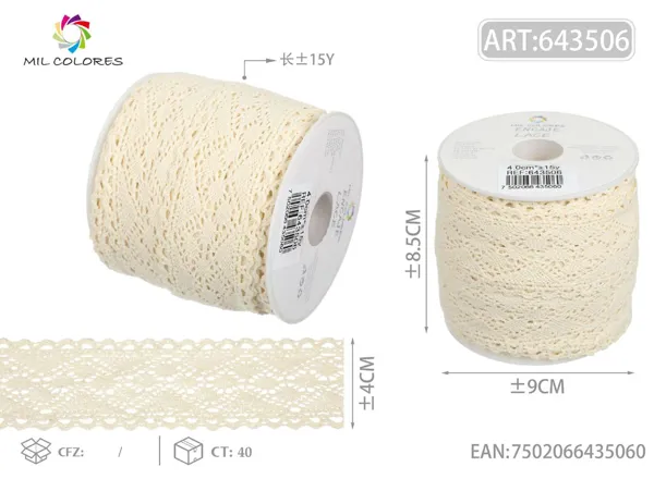 Puntilla de algodón 1009# 4.0cm*15y crudo