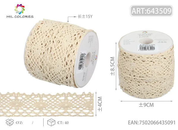 Puntilla de algodón 1010# 4.0cm*15y crudo