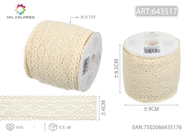 Puntilla de algodón 2072# 4.0cm*15y crudo