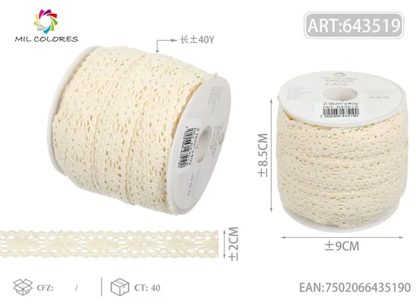 Puntilla de algodón 1074# 2.0cm*40y crudo