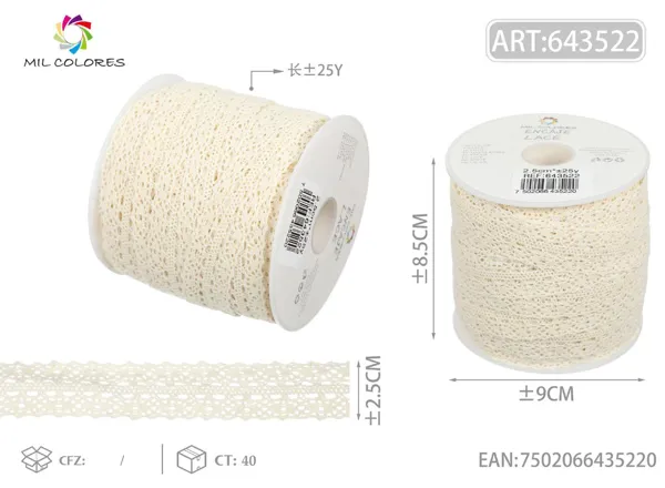Puntilla de algodón 1078# 2.5cm*25y crudo
