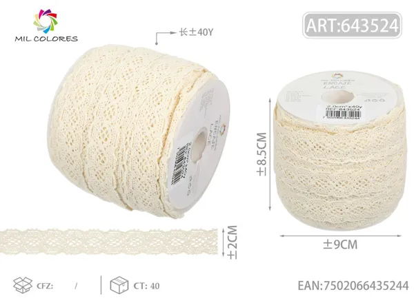 Puntilla de algodón 1033# 2.0cm*40y crudo