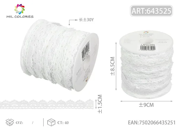 Puntilla de poliéster 1# 1.5cm*30y blanco
