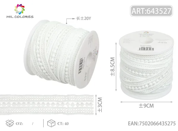Puntilla de poliéster 3# 3.0cm*20y blanco