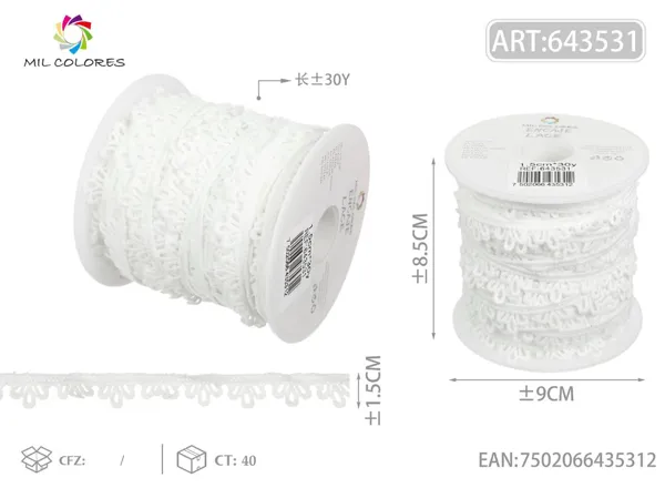 Puntilla de poliéster 7# 1.5cm*30y blanco