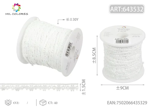 Puntilla de poliéster 8# 1.5cm*30y blanco