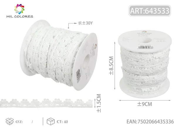 Puntilla de poliéster 9# 1.5cm*30y blanco