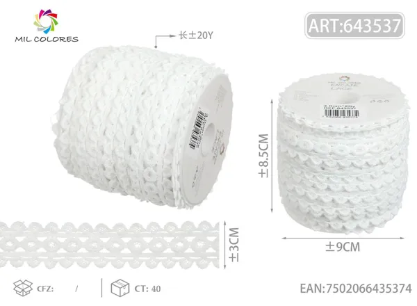 Puntilla de poliéster 13# 3.0cm*20y blanco