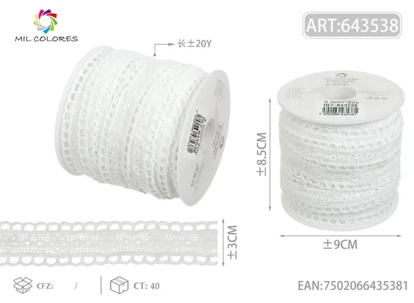 Puntilla de poliéster 14# 3.0cm*20y blanco