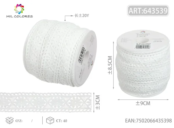 Puntilla de poliéster 15# 3.0cm*20y blanco