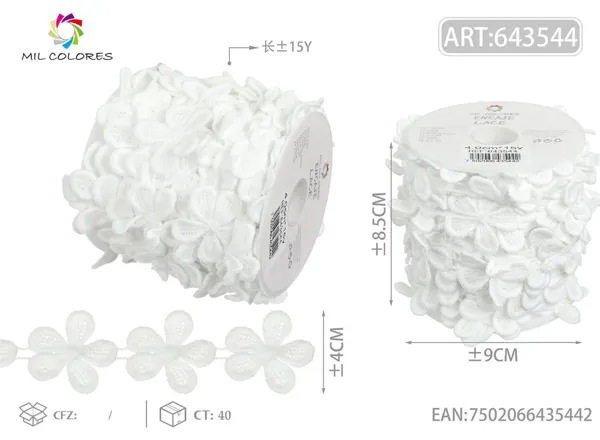 Encaje de poliéster 20# 4.0cm*15y blanco