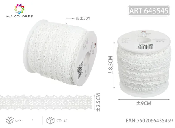 Encaje de poliéster 21# 2.5cm*20y blanco