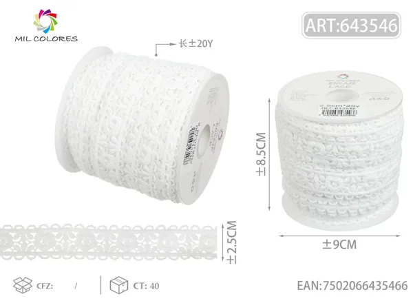 Encaje de poliéster 22# 2.5cm*20y blanco