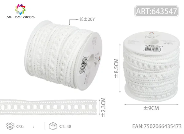 Encaje de poliéster 23# 2.3cm*20y blanco