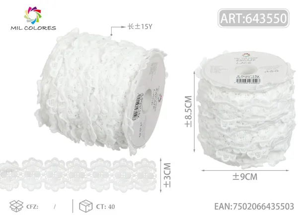 Encaje de poliéster 26# 3.0cm *15y blanco