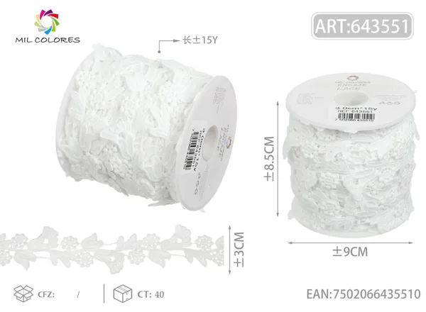 Encaje de poliéster 27# 3.0cm *15y blanco