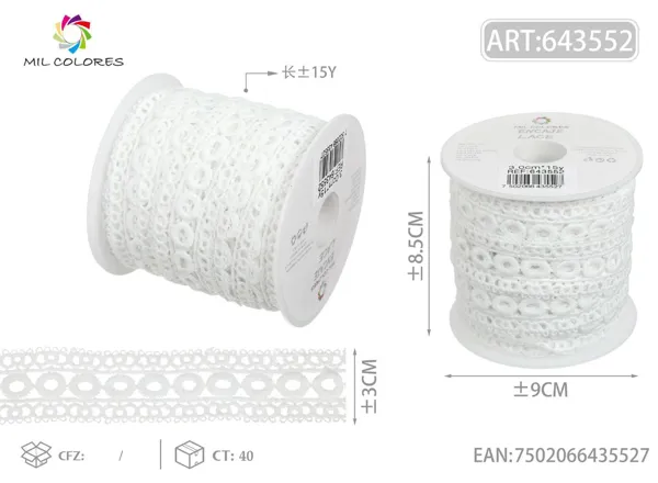 Encaje de poliéster 28# 3.0cm *15y blanco