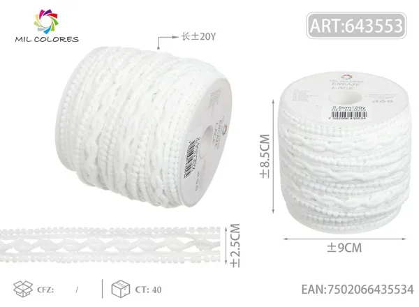 Encaje de poliéster 29# 2.5cm*20y blanco