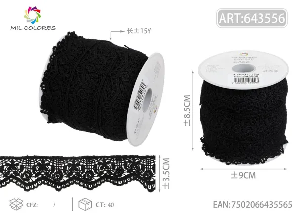 Encaje de poliéster 4# 3.5cm*15y negro