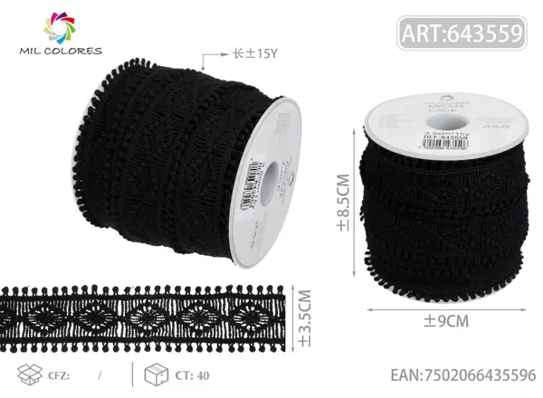 Encaje de poliéster 12# 3.5cm *15y negro