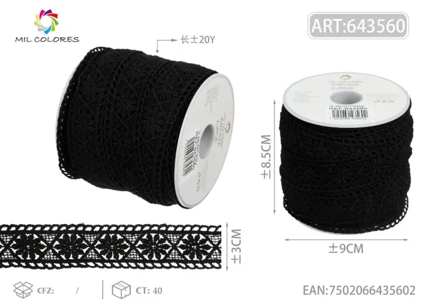 Encaje de poliéster 15# 3.0cm *20y negro