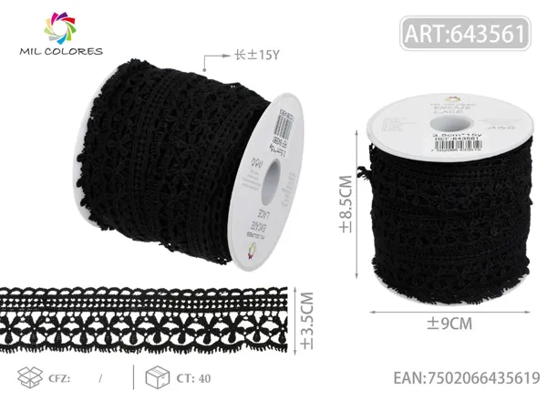 Encaje de poliéster 17# 3.5cm *15y negro