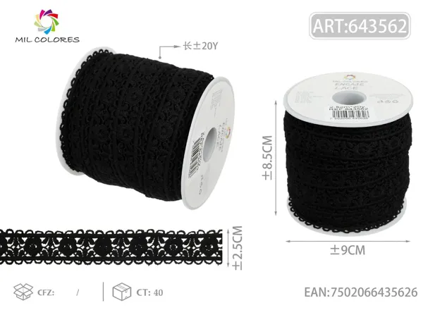 Encaje de poliéster 22# 2.5cm*20y negro