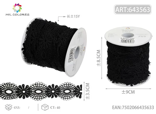 Encaje de poliéster 25# 3.5cm*15y negro