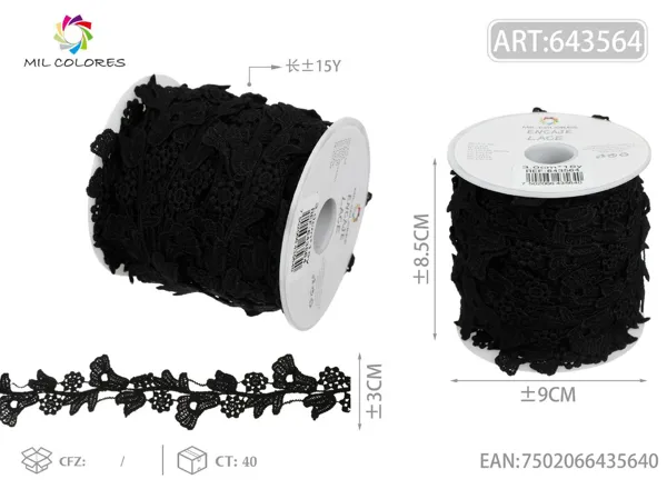 Encaje de poliéster 27# 3.0cm *15y negro