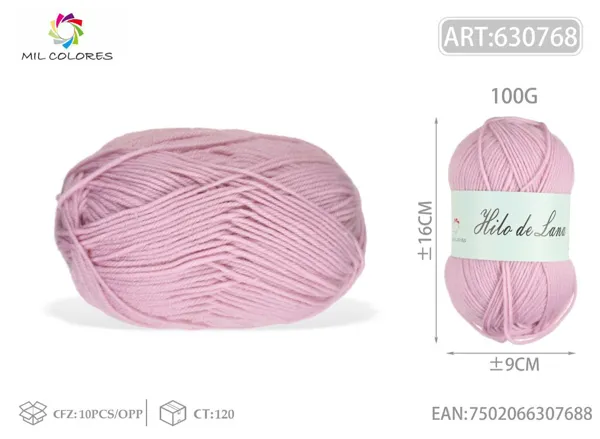 Hilo de lana fino macarrón 100g rosa claro