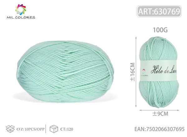 Hilo de lana fino macarrón 100g azul claro