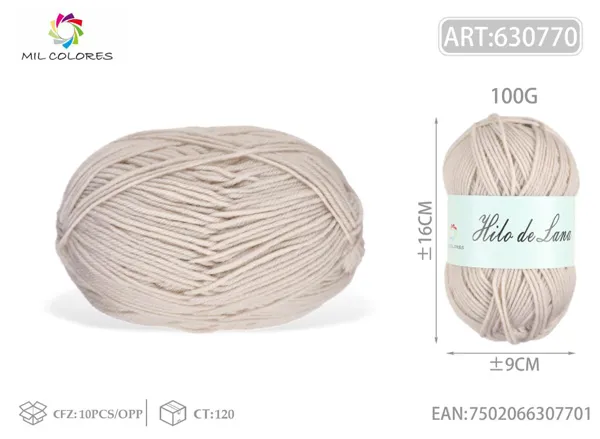 Hilo de lana fino macarrón 100g beige