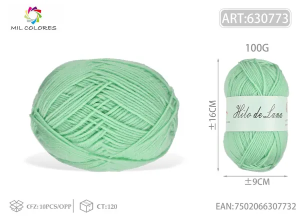 Hilo de lana fino macarrón 100g verde agua
