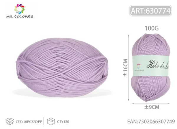 Hilo de lana fino macarrón 100g lila claro