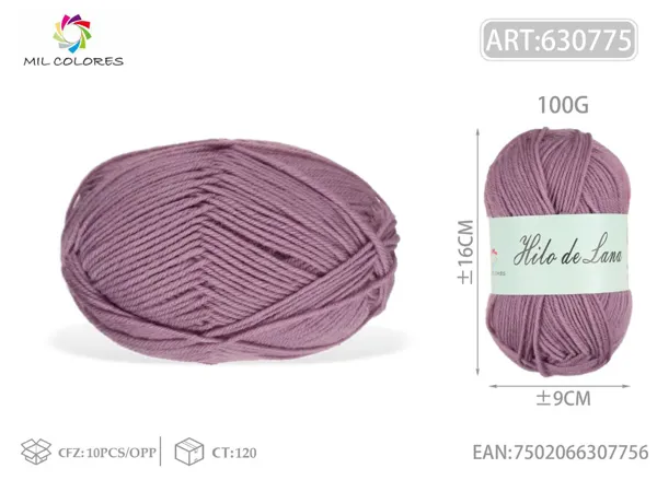 Hilo de lana fino macarrón 100g rojo púrpura