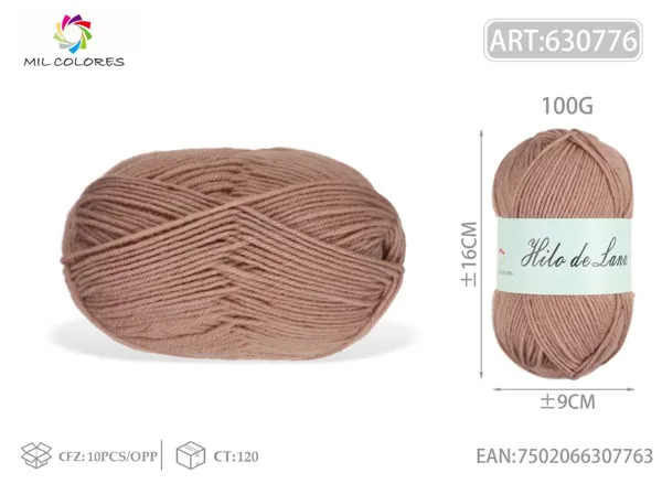Hilo de lana fino macarrón 100g color frijol rojo