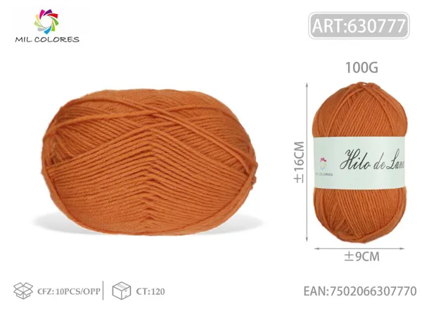 Hilo de lana fino macarrón 100g naranja