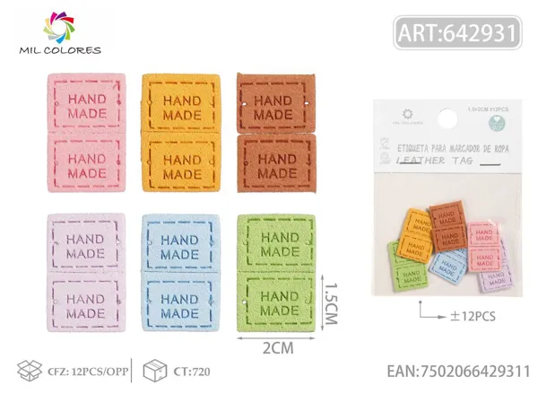Etiqueta de mano color claro 1.5*2cm 12pcs