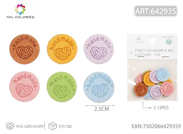 Etiqueta de mano redonda con corazón color claro 2.5cm 12pcs